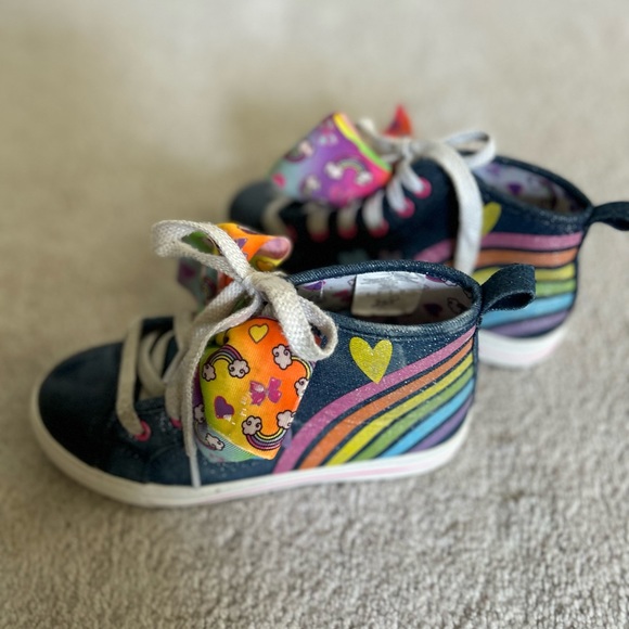 𝅺Jojo Siwa Sparkly Denim High Tops Rainbow heart bow size 13 - Picture 6 of 14